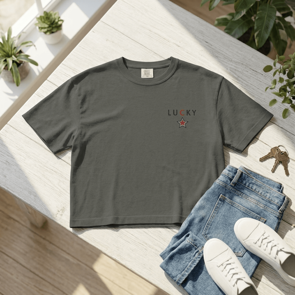 Lucky Star Embroidered Women's Boxy Tee - The Re - invention Shop