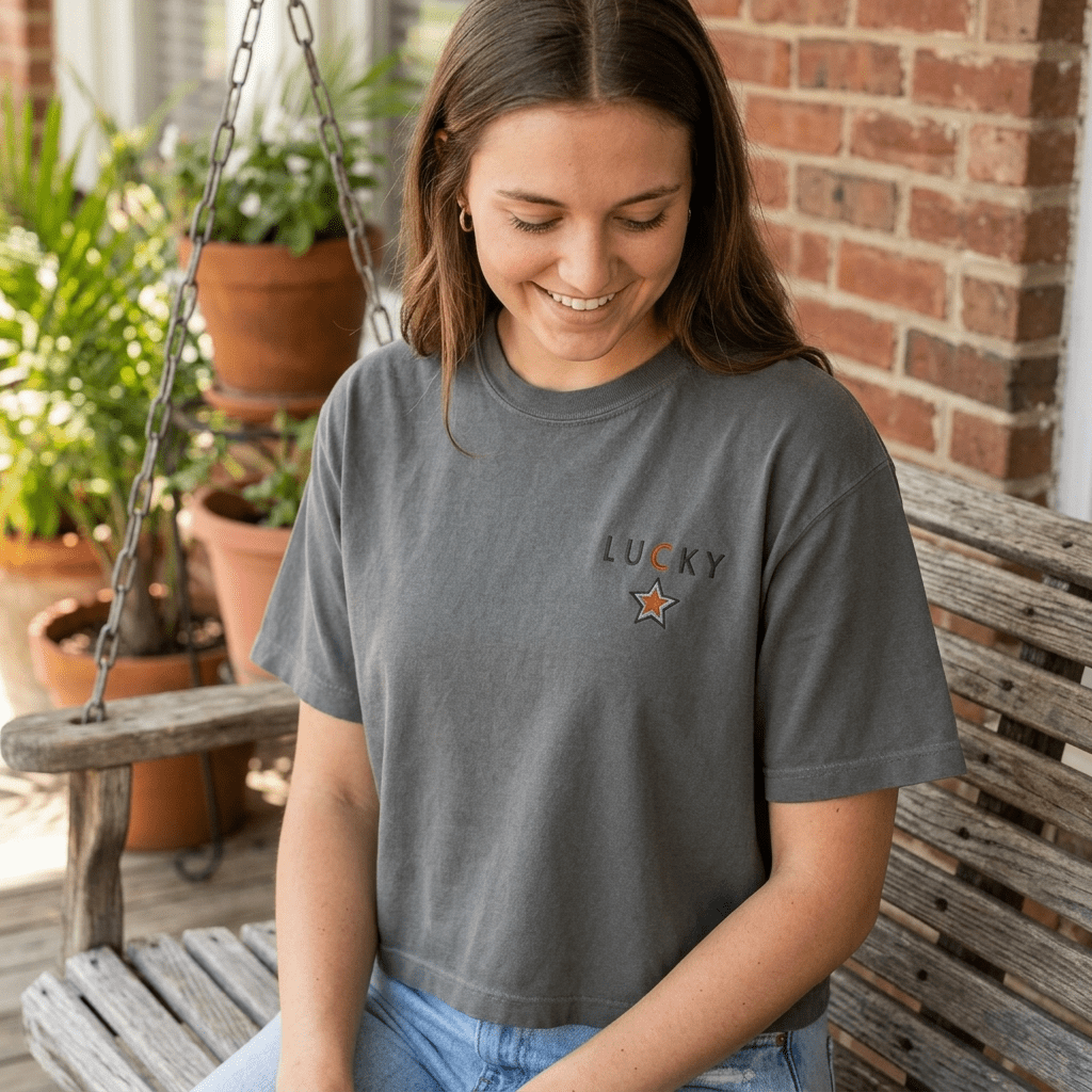 Lucky Star Embroidered Women's Boxy Tee - The Re - invention Shop