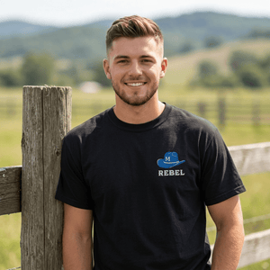 Rebel Cowboy Hat Embroidered Heavyweight Tee - The Re - invention Shop