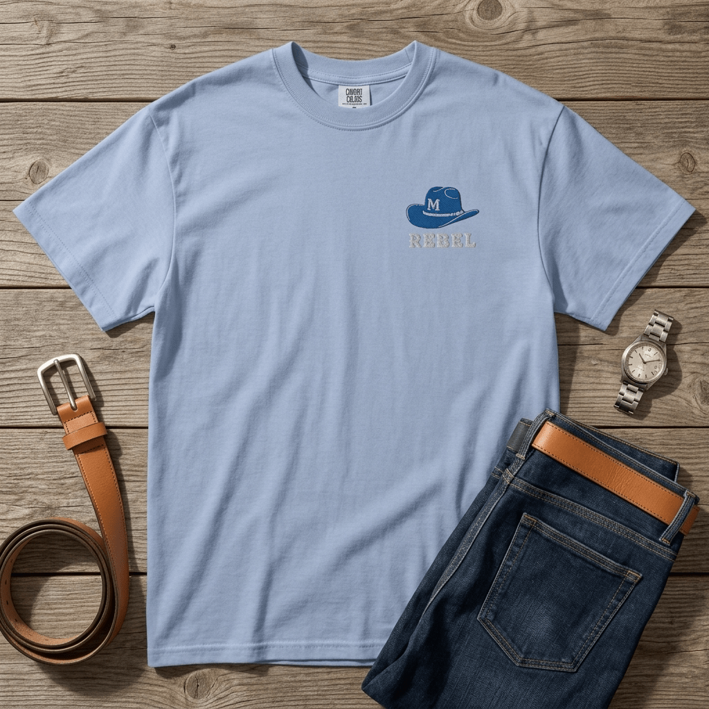Rebel Cowboy Hat Embroidered Heavyweight Tee - The Re - invention Shop