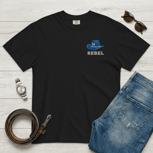 Rebel Cowboy Hat Embroidered Heavyweight Tee - The Re - invention Shop