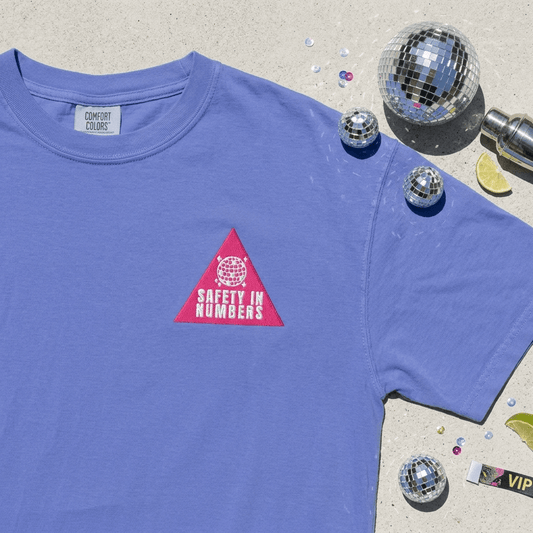 Safety In Numbers Pink Triangle Embroidered Heavyweight Tee - The Re - invention Shop