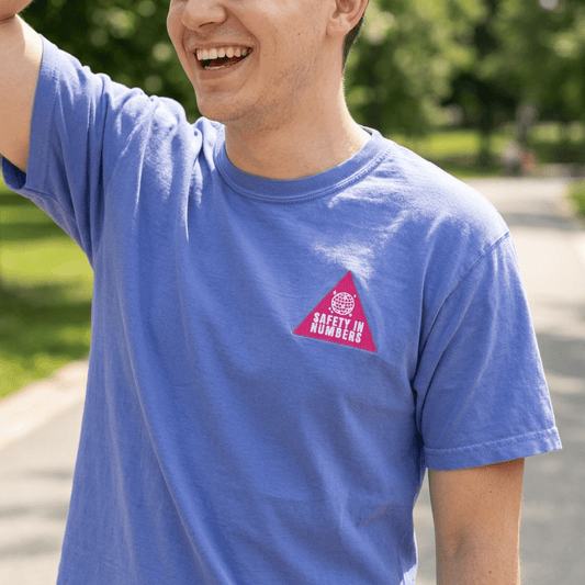 Safety In Numbers Pink Triangle Embroidered Heavyweight Tee - The Re - invention Shop